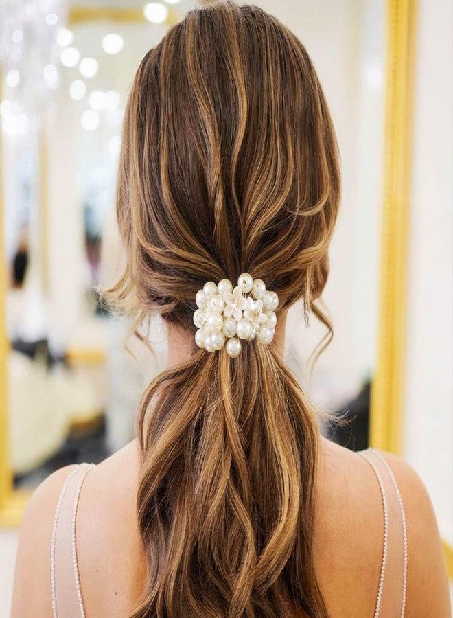 CAKURE Pearl Hair Ties Fancy Ponytail Holder White Elastic Hair Bands Pearl Hair Accessories for Women (Pack of 3) - Image 5