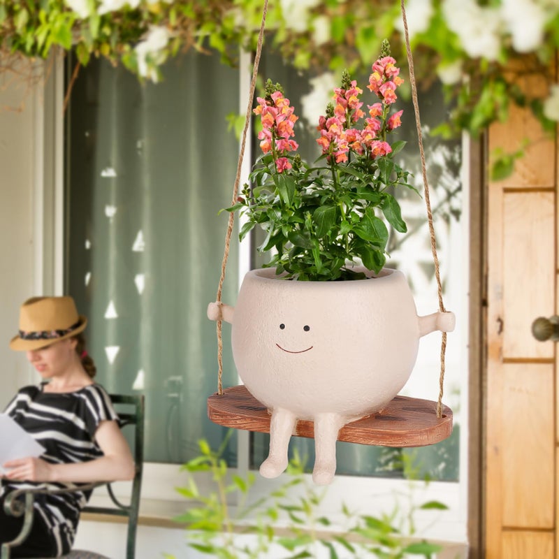 CONNOVA Smiley Face Flower Pot, Swinging Smiley Face Hanging Planter, Cute Swinging Planter, Hanging Planter with Unique Design, Suitable for Indoor and Outdoor Decoration - Image 3