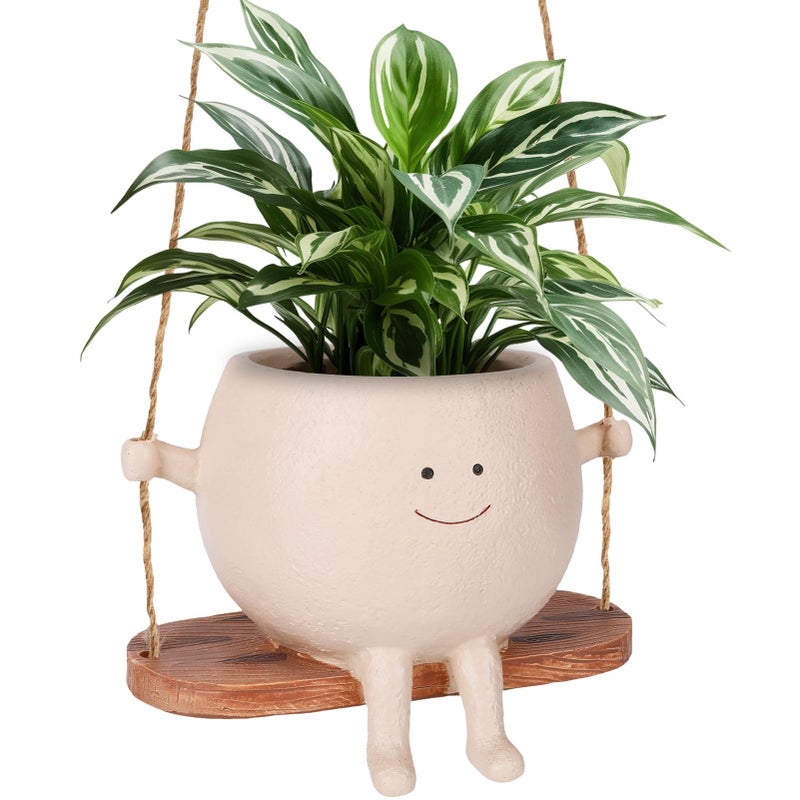CONNOVA Smiley Face Flower Pot, Swinging Smiley Face Hanging Planter, Cute Swinging Planter, Hanging Planter with Unique Design, Suitable for Indoor and Outdoor Decoration - Image 1