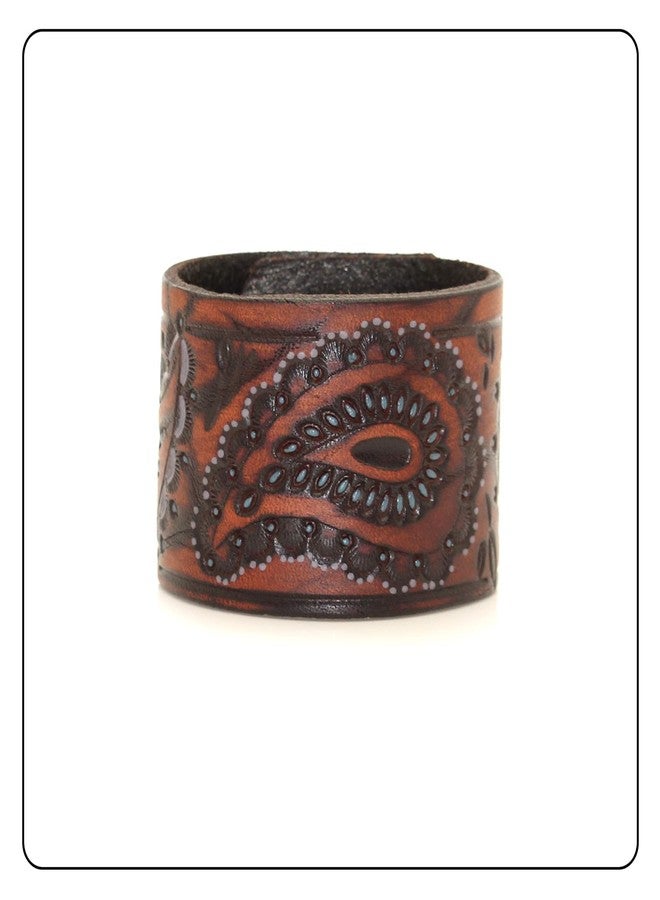 Fusamk Punk Rock Print Pattern Wristband Wide Leather Cuff Bracelet(Brown Leather) - Image 4