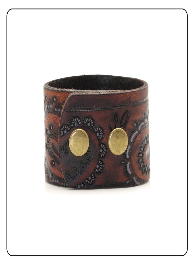 Fusamk Punk Rock Print Pattern Wristband Wide Leather Cuff Bracelet(Brown Leather) - Image 5