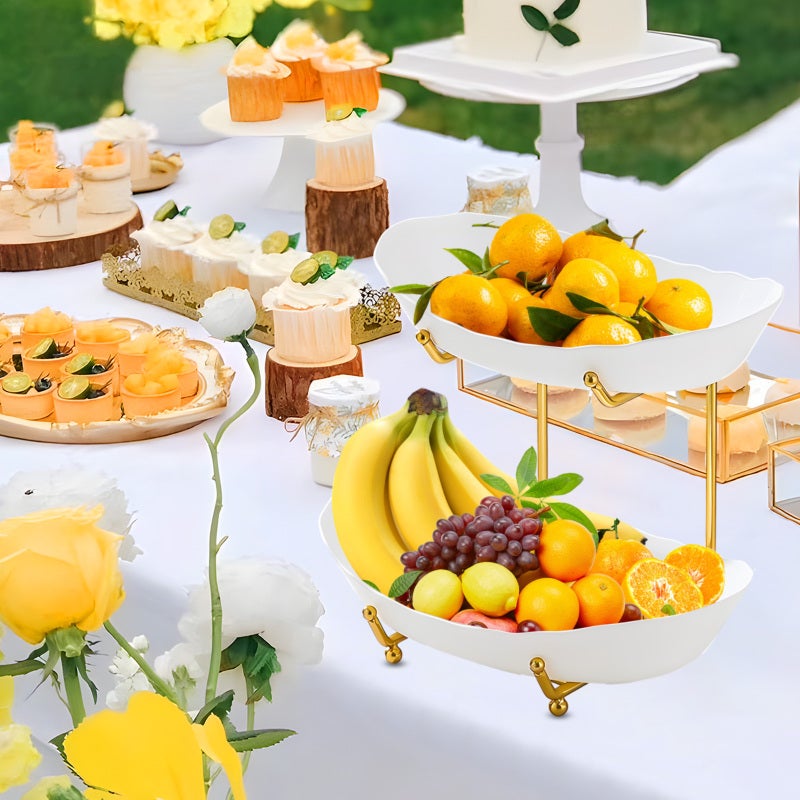 صينية تقديم مكونة من طبقتين: أكريليك أبيض + إطار حديد - وعاء فاكهة تصميم قوي يوفر المساحة للمطبخ، للاستخدام اليومي والمناسبات الخاصة - Image 5