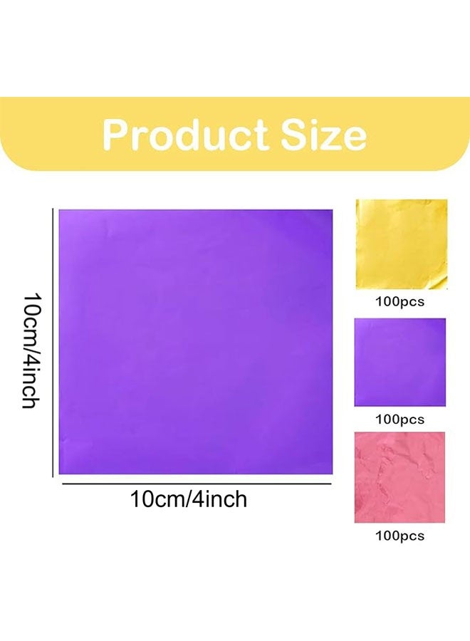 Happy D 300 pieces 4x4 inch gold, pink, and purple aluminum foil candy wrapping paper square chocolate molds tinfoil wrapping, for DIY candy chocolate packaging for parties, weddings, and birthdays - Image 4