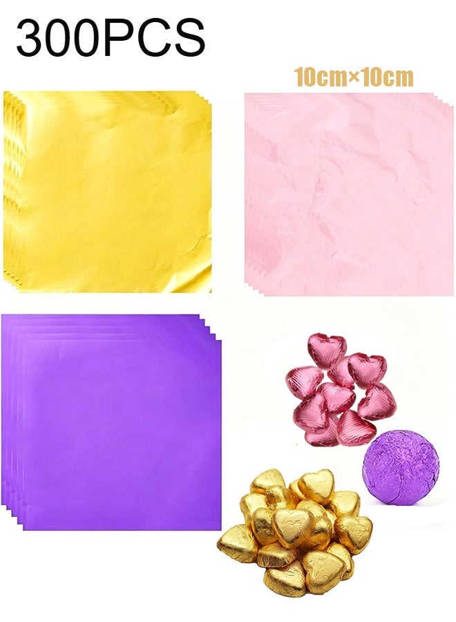 Happy D 300 pieces 4x4 inch gold, pink, and purple aluminum foil candy wrapping paper square chocolate molds tinfoil wrapping, for DIY candy chocolate packaging for parties, weddings, and birthdays - Image 1