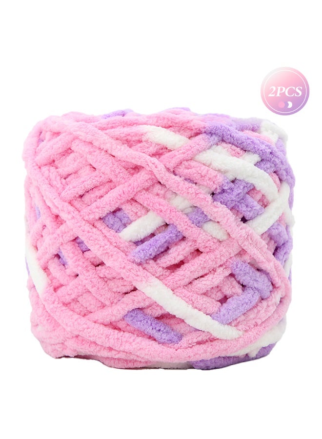 MileMelo 2-Piece Mixed Color Knitting Wool Yarn, Knitting Yarn Coarse Yarn for Crochet, Soft Chunky Yarn for Projects Making Plush Balls Handmade Bags Sweaters Shoes Hats Blankets Scarves （Pink-White-Purple） - Image 1
