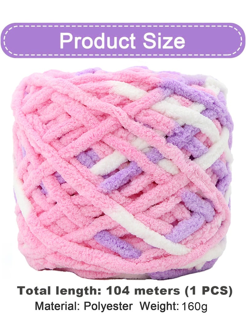 MileMelo 2-Piece Mixed Color Knitting Wool Yarn, Knitting Yarn Coarse Yarn for Crochet, Soft Chunky Yarn for Projects Making Plush Balls Handmade Bags Sweaters Shoes Hats Blankets Scarves （Pink-White-Purple） - Image 2