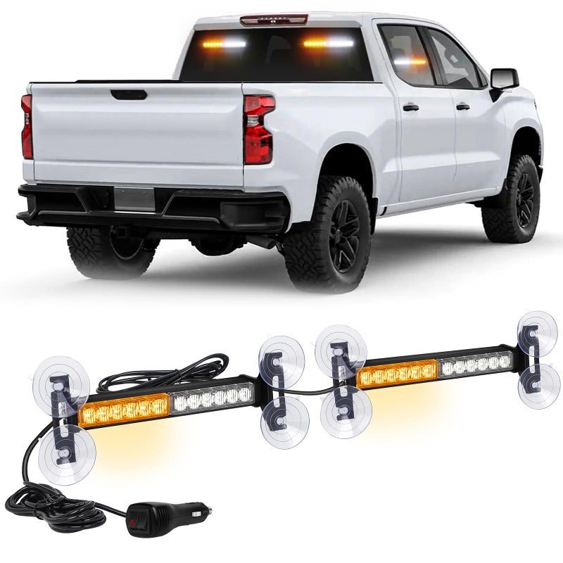 XRIDONSEN 2x 10.7 inch Emergency Strobe Lights 24 LED Amber White Warning Flashing Safety Dash Side Window Front/Rear Windshield Lights Traffic Advisor Bar for Tow/Plow Trucks Construction Vehicles - Image 1