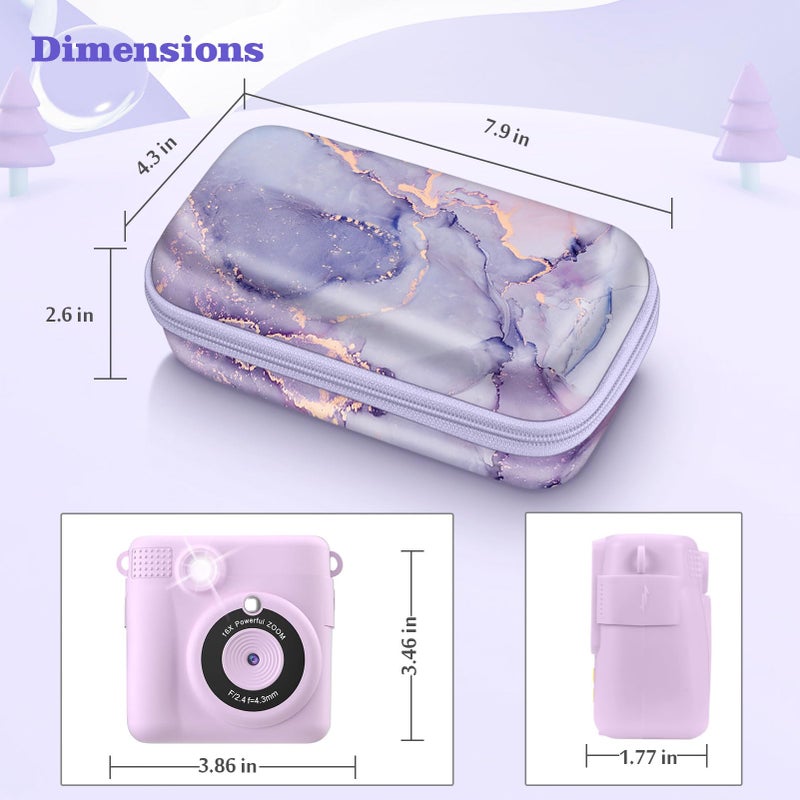 Fintie Kids Camera Case Compatible with ESOXOFFORE, MINIBEAR, Dylanto, GKTZ, Mgaolo, WEEFUN Instant Print Digital Cameras, Hard Carrying Storage Bag Holder Organizer, Lilac Marble - Image 3