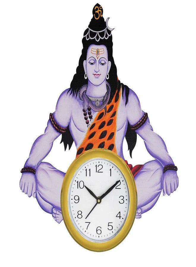 RJ kitchenware Store Shiva Lord Shiv Design Wall Clock for Home décor Living Room Hall Office Bedroom Fancy Stylish Antique Wooden Watch Hand Made Multicolour (Style 3)