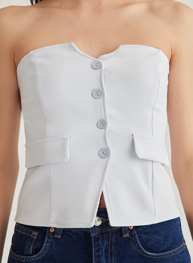 trendyol Light Blue Fitted Strapless Crop Woven Vest TWOAW24YE00034 - Image 3