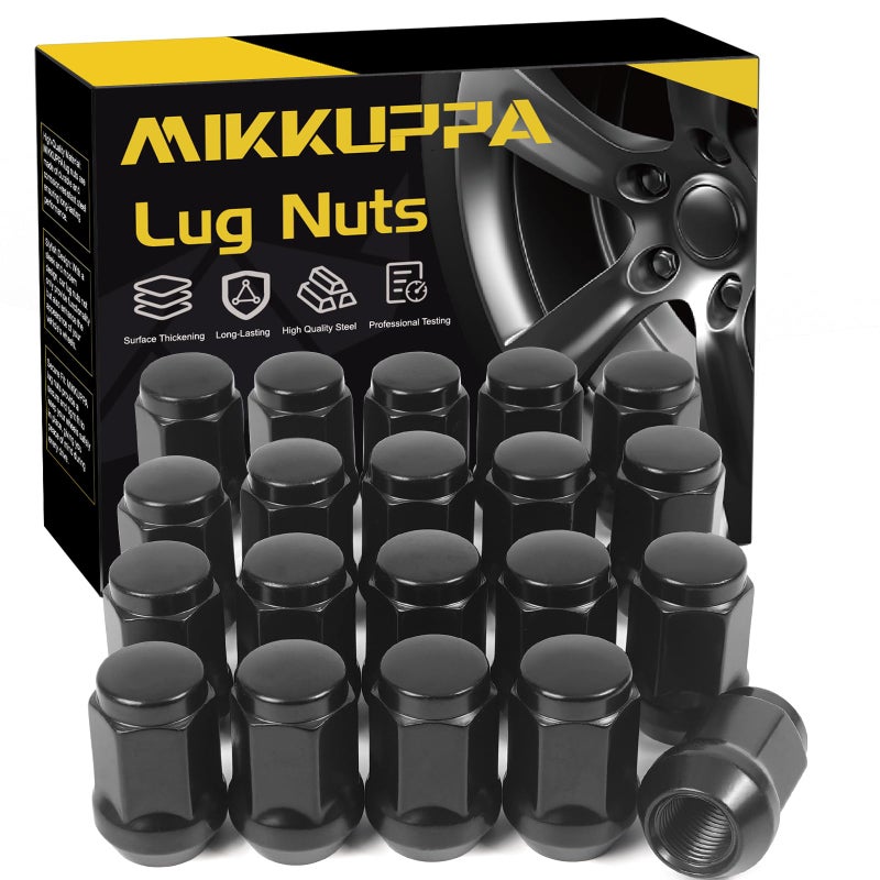 MIKKUPPA 20PCS 1220 Lug Nuts Replacement for 19912018 Ford Explorer 19902012 Ranger 19642014 Mustang Aftermarket Wheel Black Bulge Acorn Closed End Solid Tire Lug Nut
