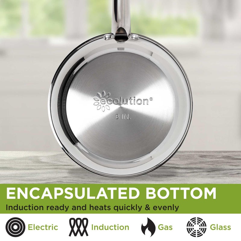 Ecolution Classic Stainless Steel Fry Pan, Professional Quality SautÃ©, Encapsulated Base, Comfort Grip Riveted Handles, All Cooktop Safe, Oven Safe, Dishwasher Safe, 8-Inch - Image 4