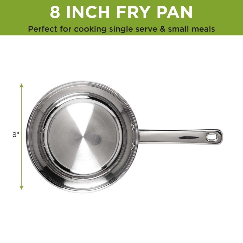 Ecolution Classic Stainless Steel Fry Pan, Professional Quality SautÃ©, Encapsulated Base, Comfort Grip Riveted Handles, All Cooktop Safe, Oven Safe, Dishwasher Safe, 8-Inch - Image 2