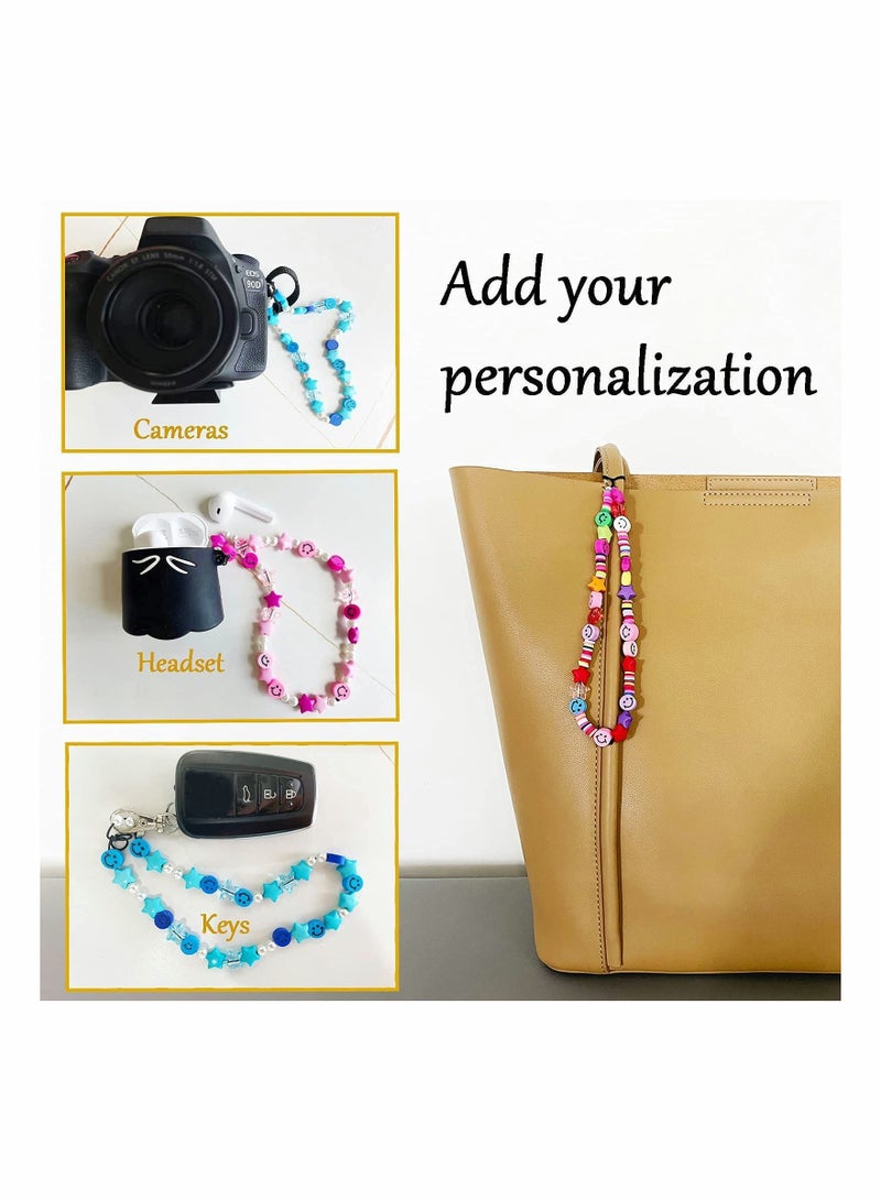 6 Pcs Beaded Phone Strap Smiley Face Beaded Lanyard Wrist Strap, Star Smiley Soft Ceramic Bracelet Keychain Charm for Women Girl 6 Color - Image 5