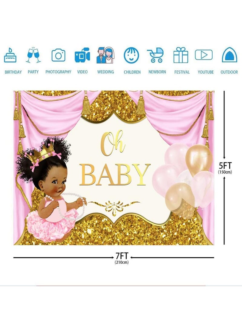 Ticuenicoa Ticuenicoa 7x5ft Oh Baby Backdrop for Girl Royal Princess Pink and Gold Baby Shower Backdrops for Photography Fresh Princess Babyshower Background Its A Girl Banner 1st Birthday Party Supplies  - Image 3