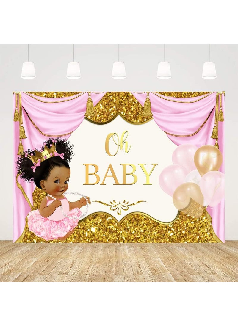 Ticuenicoa Ticuenicoa 7x5ft Oh Baby Backdrop for Girl Royal Princess Pink and Gold Baby Shower Backdrops for Photography Fresh Princess Babyshower Background Its A Girl Banner 1st Birthday Party Supplies  - Image 1