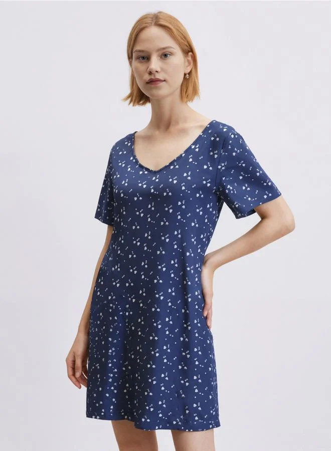 Take Two  Blue Printed Short Sleeve Nightdres for Women | Best Price UAE