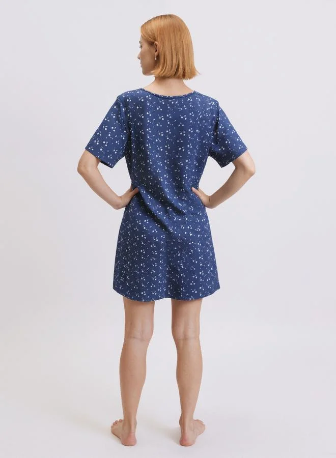 Take Two  Blue Printed Short Sleeve Nightdres for Women | Best Price UAE