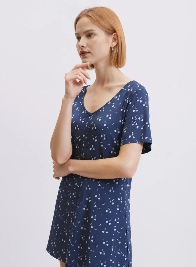 Take Two  Blue Printed Short Sleeve Nightdres for Women | Best Price UAE