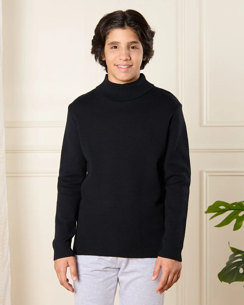 Redtag Senior Boys Black High Neck Pullover