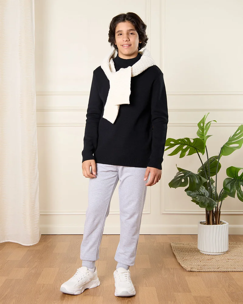 Redtag Senior Boys Black High Neck Pullover