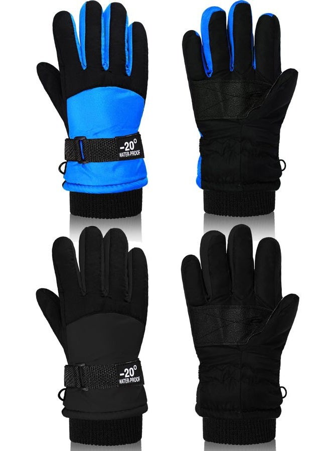 Satinior 2 Pairs Kids Thick Ski Gloves Winter Warm Snow Gloves for Child, Blue-Black Style, Aged 3-6 - Image 1