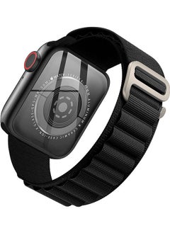 Loop Nylon Bands Compatible with Apple Watch Band 42mm 44mm 45mm 49mm Women Mens, Adjustable Sport with Metal G-Hook Braided Strap for iWatch Ultra Series SE 8/7/6/5/4/3/2/1 Black