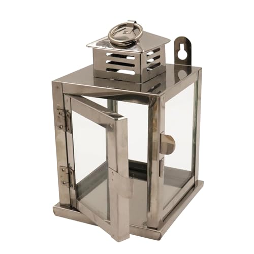 Putrika Stainless Steel Wall Mounted Oil Lamp with Glass Cover | Deepam Glass Cover| Diya Protector from Wind- Hanging Diya Lantern (Small) - Image 3