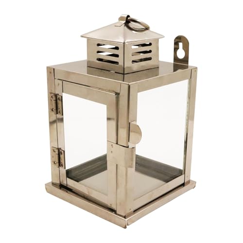 Putrika Stainless Steel Wall Mounted Oil Lamp with Glass Cover | Deepam Glass Cover| Diya Protector from Wind- Hanging Diya Lantern (Small) - Image 1