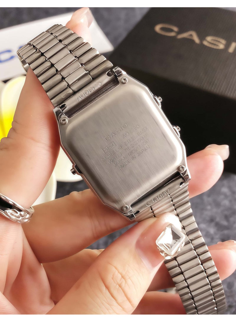 CASIO CASIO Classic Men's and Women's Fashion Multi functional Alloy square Quartz Watch Stainless Steel Strap 31MM - Image 3