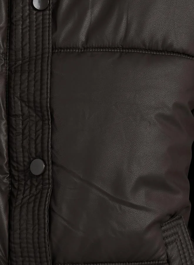Styli Oversized Regular Length Leather Look Padded Jacket