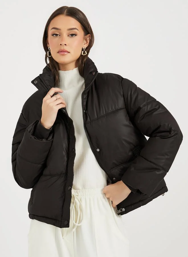 Styli Oversized Regular Length Leather Look Padded Jacket