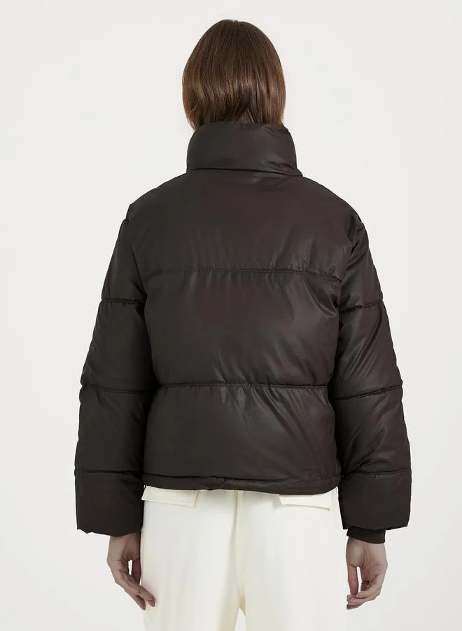 Styli Oversized Regular Length Leather Look Padded Jacket