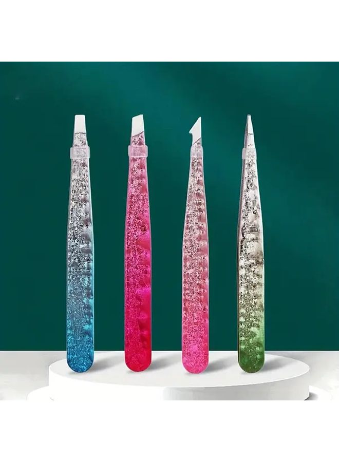Stainless Steel Ice Flower Eyebrow Clip Set With Double Eyelid Patch And False Lash Tweezers Precision Tools For Eyebrows Lashes And Beauty Multi Color 4 Pieces Pink Green Purple Clear Ideal Halloween Christmas Gift - Image 5