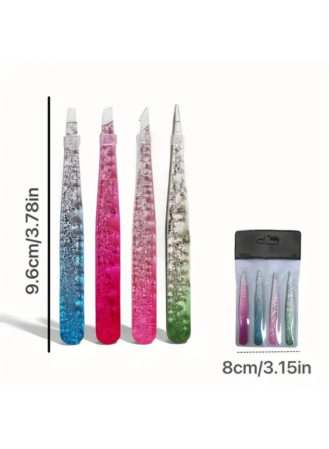 Stainless Steel Ice Flower Eyebrow Clip Set With Double Eyelid Patch And False Lash Tweezers Precision Tools For Eyebrows Lashes And Beauty Multi Color 4 Pieces Pink Green Purple Clear Ideal Halloween Christmas Gift - Image 4