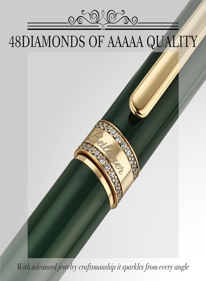 BEILUNER Green Lacquer Rollerball Pen, Diamond-Studded Cap Design, 24K Gold Trim, Noble and Elegant, Schneider Ink Refill, Best Pen Gift Set for Women & Men, Professional, Business Office, Nice Pens - Image 4