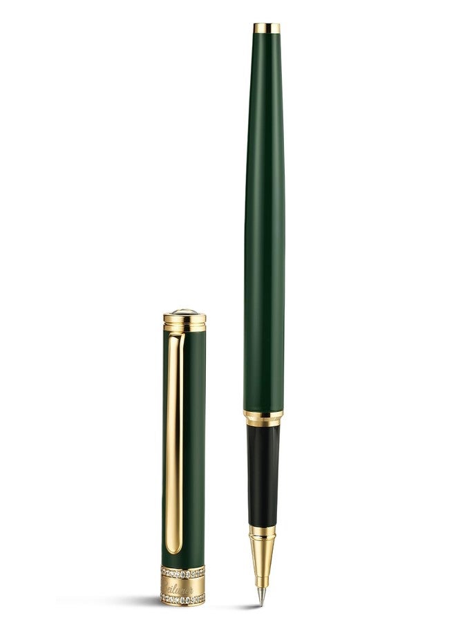 BEILUNER Green Lacquer Rollerball Pen, Diamond-Studded Cap Design, 24K Gold Trim, Noble and Elegant, Schneider Ink Refill, Best Pen Gift Set for Women & Men, Professional, Business Office, Nice Pens - Image 1