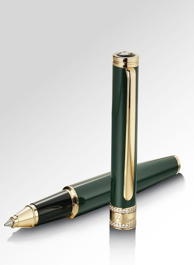 BEILUNER Green Lacquer Rollerball Pen, Diamond-Studded Cap Design, 24K Gold Trim, Noble and Elegant, Schneider Ink Refill, Best Pen Gift Set for Women & Men, Professional, Business Office, Nice Pens - Image 2