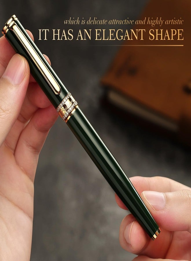 BEILUNER Green Lacquer Rollerball Pen, Diamond-Studded Cap Design, 24K Gold Trim, Noble and Elegant, Schneider Ink Refill, Best Pen Gift Set for Women & Men, Professional, Business Office, Nice Pens - Image 5