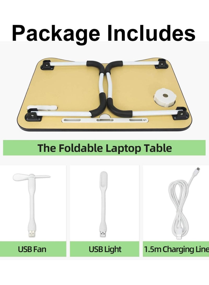 DubaiGallery طاولة لابتوب قابلة للطي مع 4 منافذ USB ودرج تخزين وحامل أكواب، حامل مكتب للسرير، طاولة قابلة للحمل للسرير والأريكة والأرض - Image 4