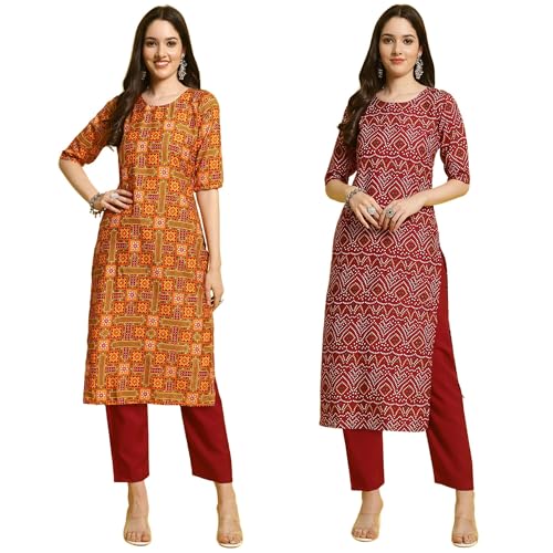 Tee Projekt Crepe Kurti & Pant Set for Women ll Pack of 2 Kurta Set ll Traditional Kurta Set - Image 1