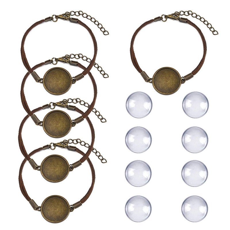 DROLE 40Pcs Bracelet Bezel Settings for Jewelry Making-20Pcs 20mm Round Cabochon Bezel Tray Blank Bangles Bracelets with 20mm Clear Glass Cabochons Bronze - Image 1