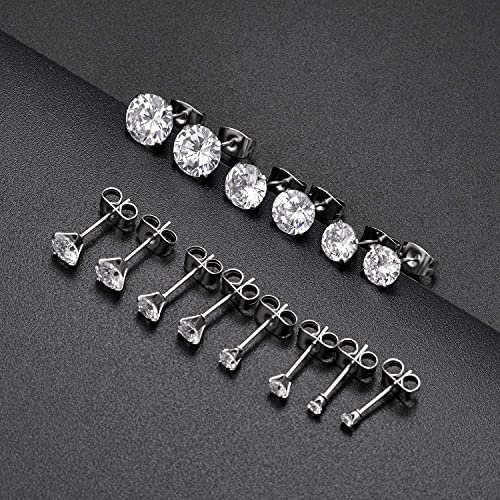 Tornito 7 Pairs 20G Stainless Steel Stud Earrings Round Cubic Zirconia Barbell Earring Set For Men Women 2MM-8MM Silver Tone - Image 5