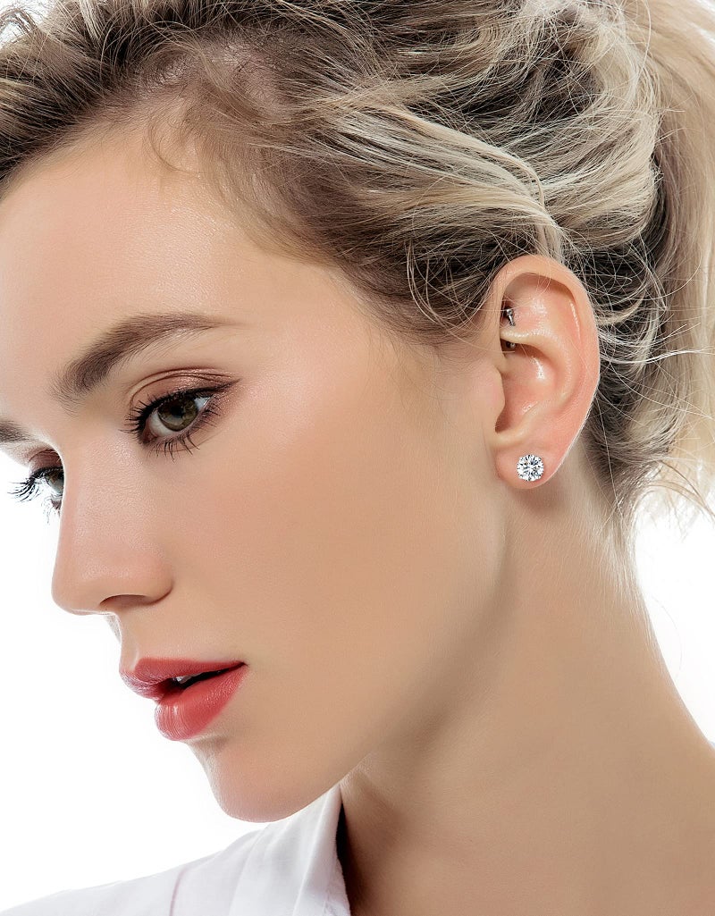 Tornito 7 Pairs 20G Stainless Steel Stud Earrings Round Cubic Zirconia Barbell Earring Set For Men Women 2MM-8MM Silver Tone - Image 4