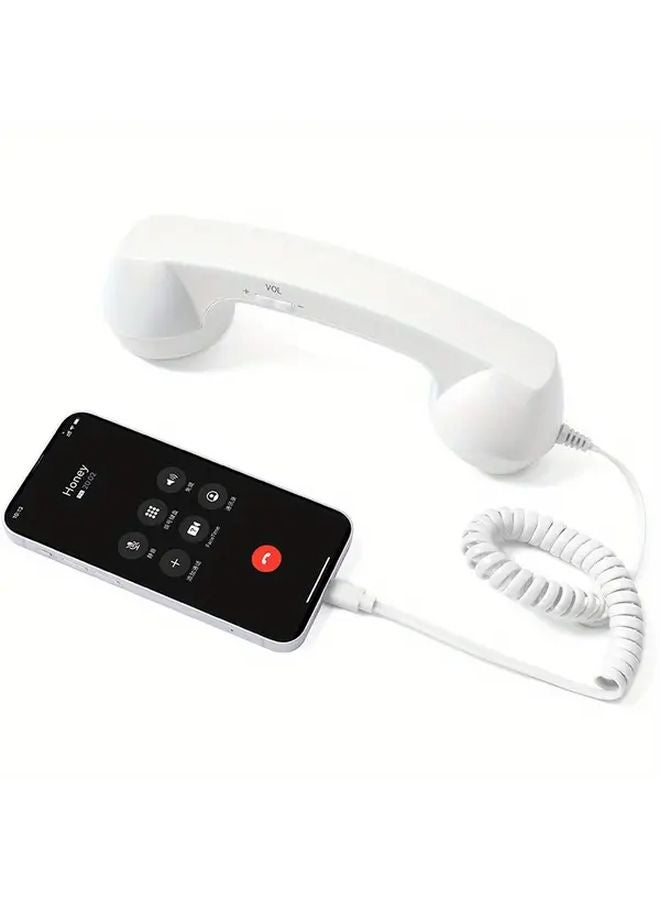 White Retro Wired Headset Type C Plug In Landline Telephone Receiver For Elderly - Image 1