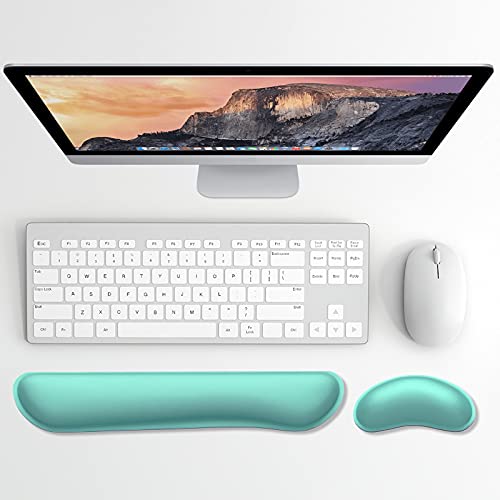 Dapesuom Enlarge Keyboard Wrist Rest, Memory Foam Wrist Cushion for Desk Mats Support, Cute Typing Pain Relief Keyboard Mouse Pad Rests Set with Non-Slip Base for Gaming Laptop Office Computer, Green - Image 2