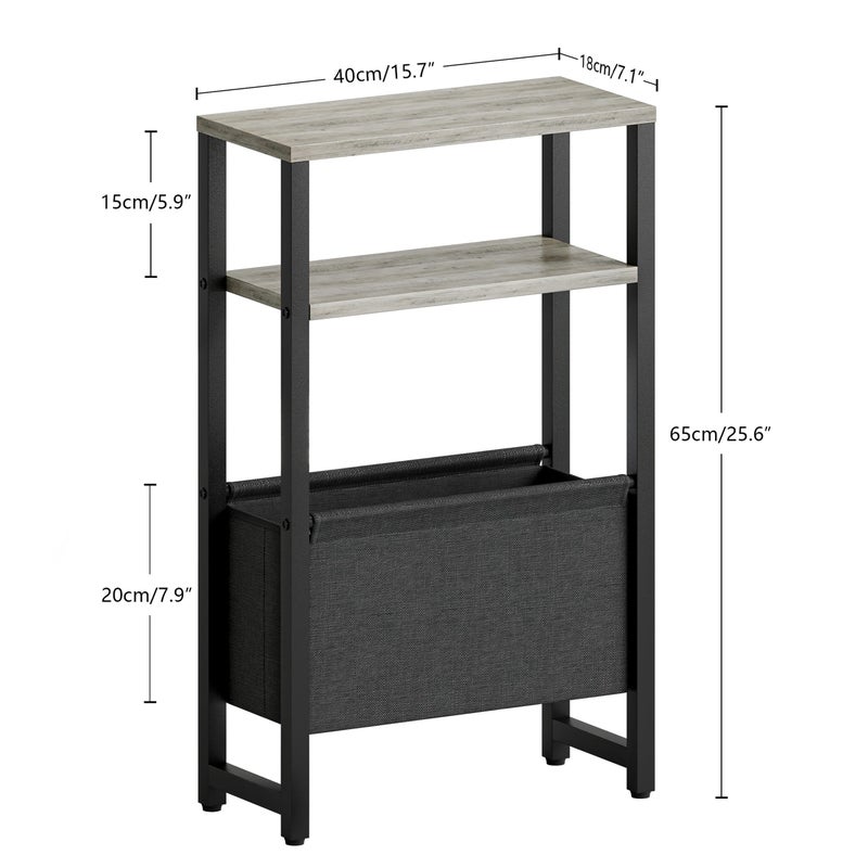 IRCPEN Narrow Side Table, Slim End Table with Magazine Rack, Bedside Table for Small Spaces, 3 Tier Sofa Couch Table Nightstand for Living Room, Bedroom, Oak Grey LET503Q - Image 3