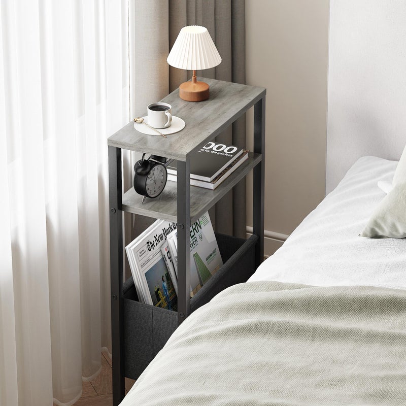 IRCPEN Narrow Side Table, Slim End Table with Magazine Rack, Bedside Table for Small Spaces, 3 Tier Sofa Couch Table Nightstand for Living Room, Bedroom, Oak Grey LET503Q - Image 5