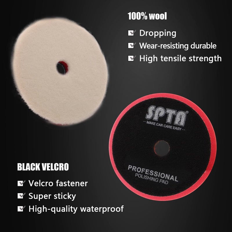 SPTA Buffing Polishing Pads, SPTA 6 Inch 150mm Body Repair Polishing Pad Set Made for 6 Inch Backing Plate, 6 Pcs Buffing Pads with Sponge, Wool and Micro-Fiber Pad Set for Car Detailing polishing Buffing - Image 5