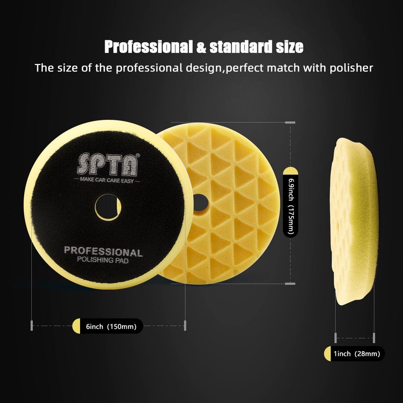 SPTA Buffing Polishing Pads, SPTA 6 Inch 150mm Body Repair Polishing Pad Set Made for 6 Inch Backing Plate, 6 Pcs Buffing Pads with Sponge, Wool and Micro-Fiber Pad Set for Car Detailing polishing Buffing - Image 2